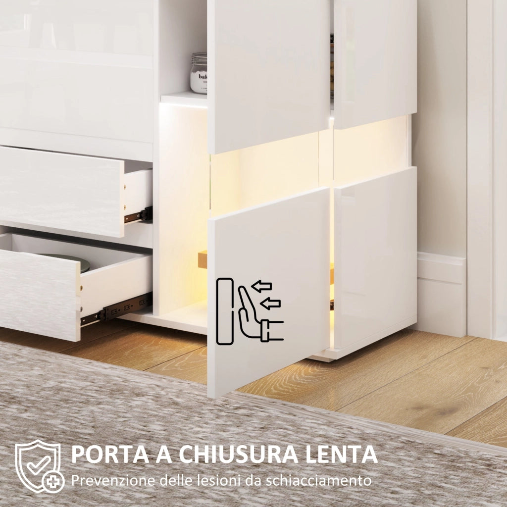Credenza Mobile Basso Multiuso con LED Regolabile con Telecomando 120x34x70 cm Bianco