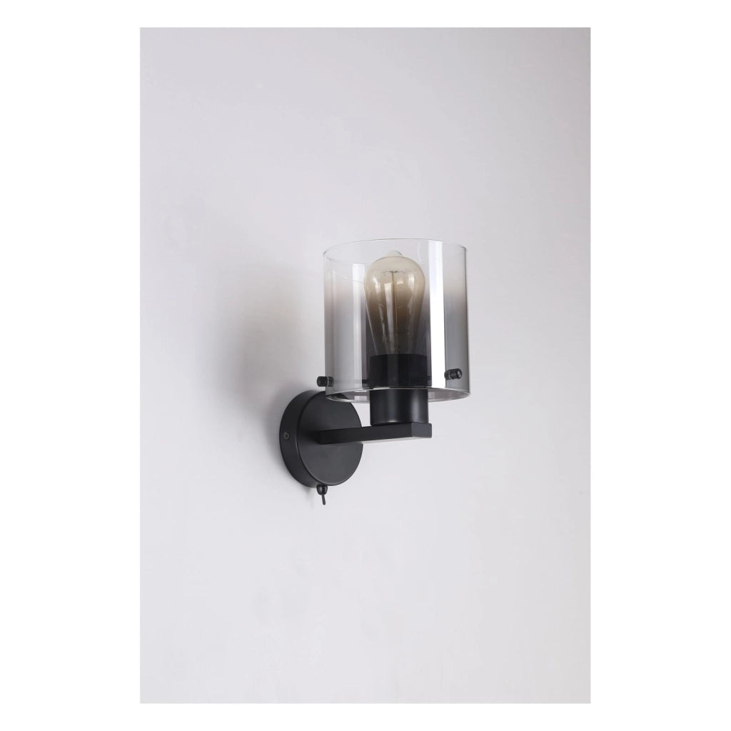 Lampada da parete Sweden 1Lt - Nero opaco e vetro fumé
