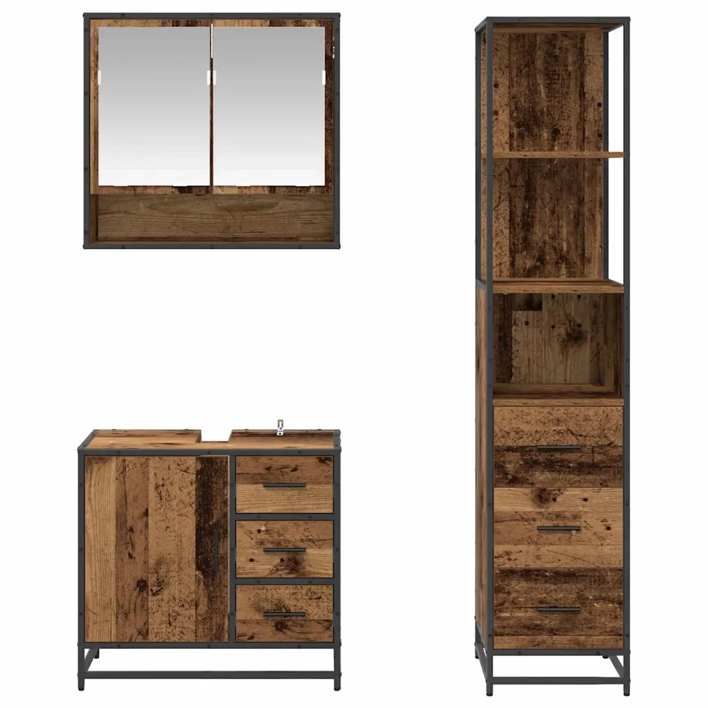 Set di mobili per il bagno con cassetto 3 pcs Legno vecchio 3402521