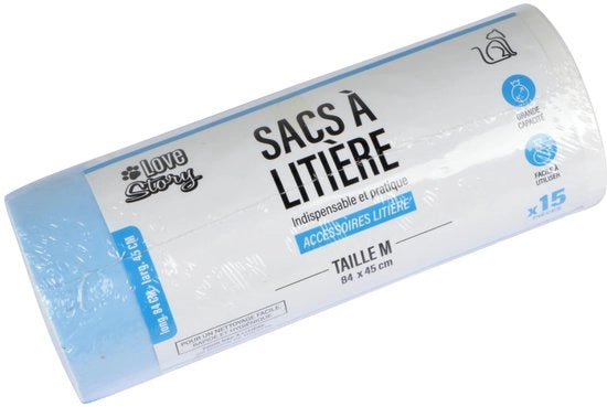 Storia d'Amore, contenitore per gatti con 15 sacchetti in polietilene, maniglie in polietilene, 84 x 45 cm