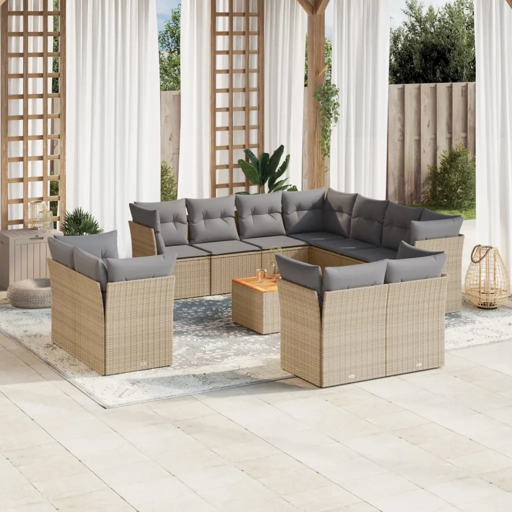 Set Divani da Giardino 12 pz con Cuscini Beige in Polyrattan
