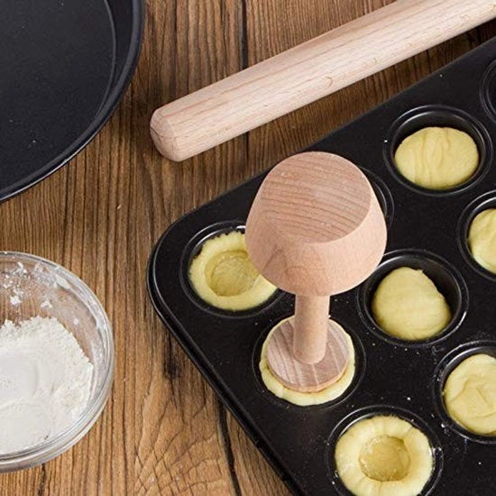 Strumento per la preparazione della torta di uova in legno - Tamper a doppia faccia - 14x4,7 cm - Progettato ergonomicamente - Sicuro per l'alimentazione - Forma per torta