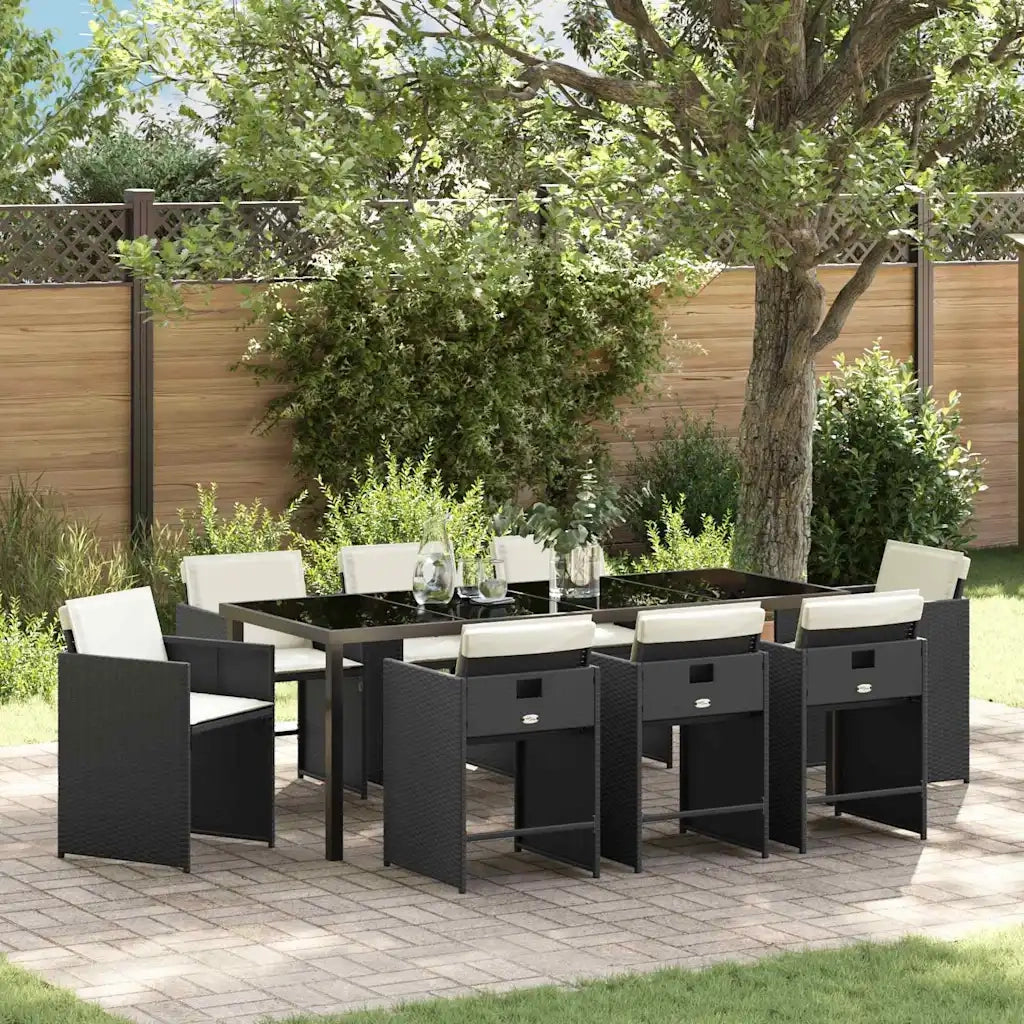 Set da Pranzo per Giardino 9 pcs Nero polyrattan 3380688