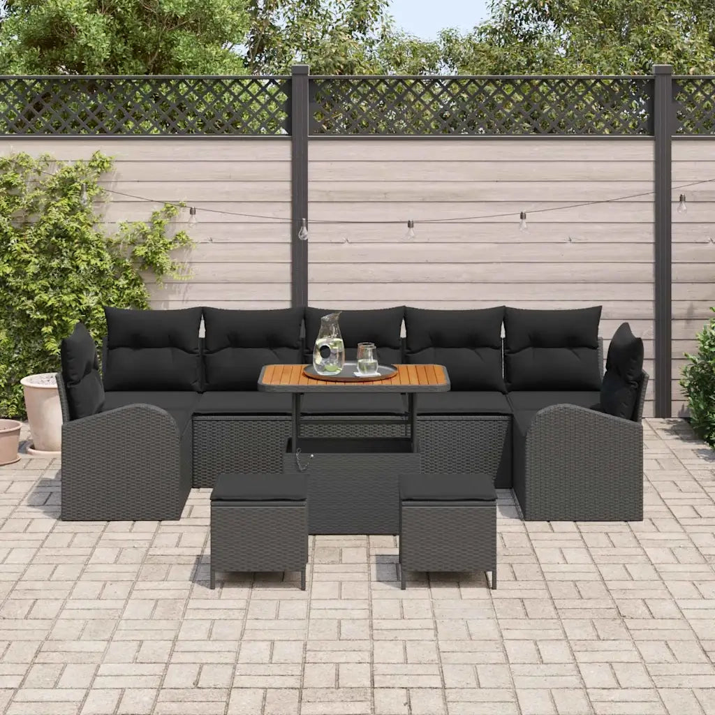 Set Divano da Giardino con cuscino con cuscino 10 pcs Nero 3364329
