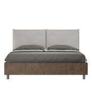BS COM Letto matrimoniale con rete 160x200 Noce cuscini similpelle tortora