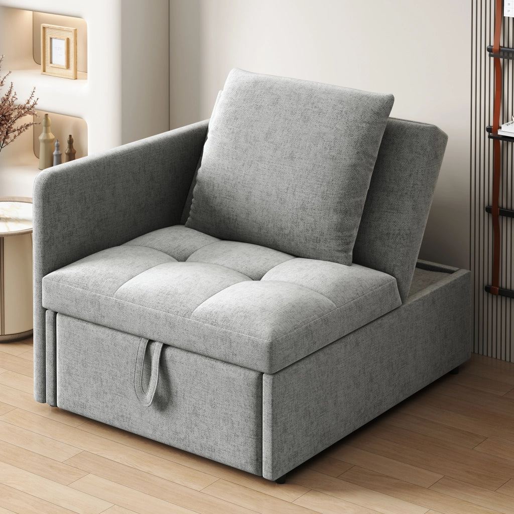 OKWISH Divano Letto 3 in 1, Schienale Regolabile in 5 Posizioni con Cuscino, Tessuto Imbottito Grigio 177 × 68 × 65 cm