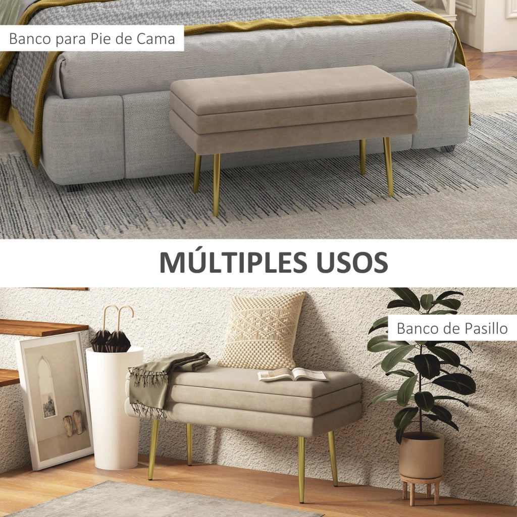 Pouf con contenitore ¨C Minimal ¨C beige velluto 79.5x37.5x43 cm