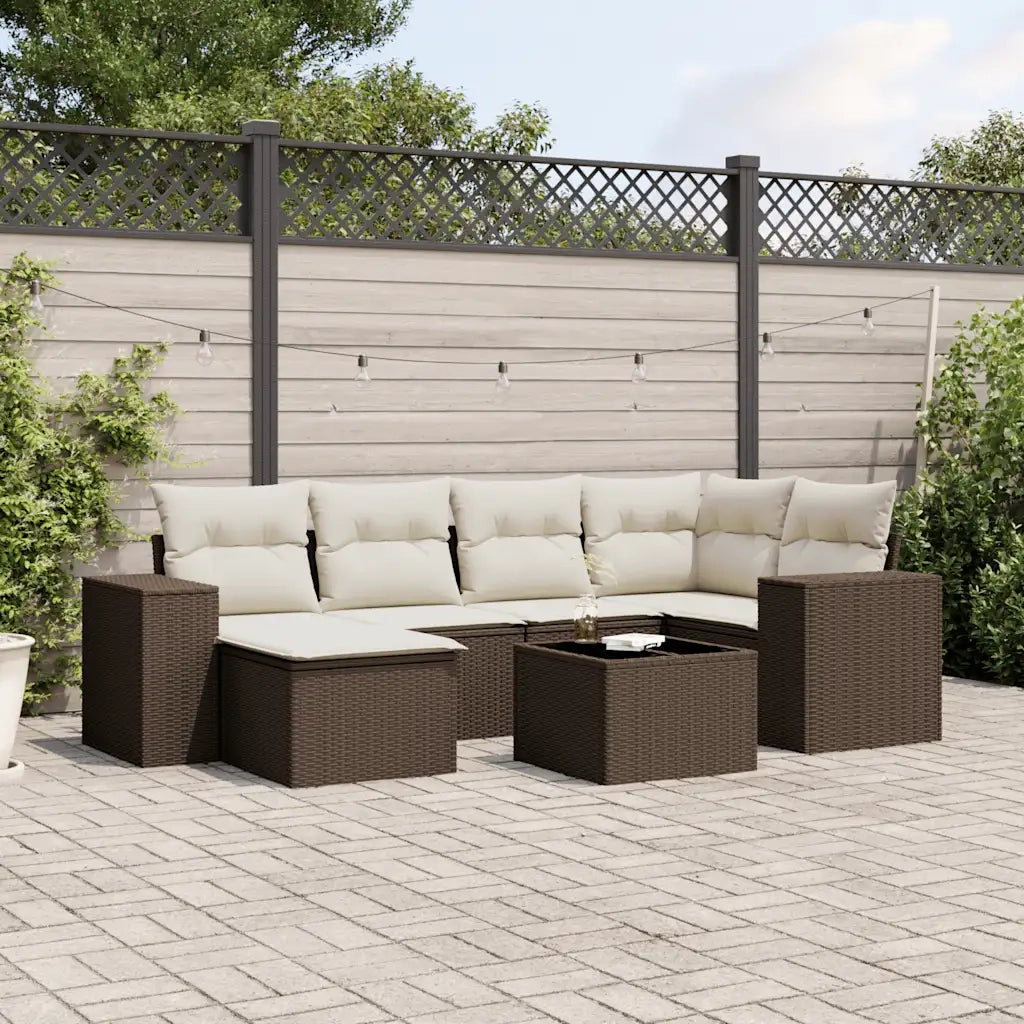 Set Divani da Giardino 7 pz con Cuscini Marrone in Polyrattan 3222872