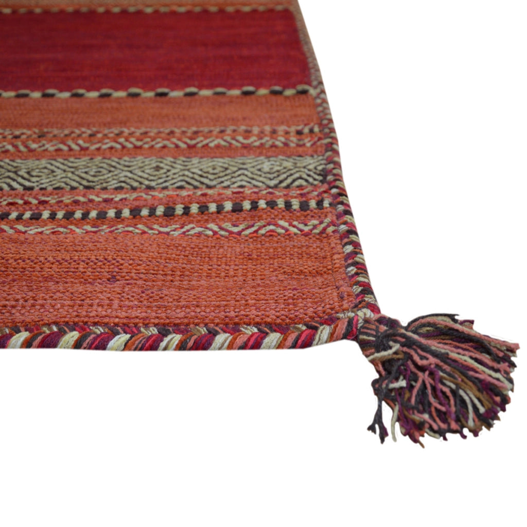 Tappeto ANTIQUE KILIM ROSSO cm.160x230 tessuto a mano in cotone e ciniglia
