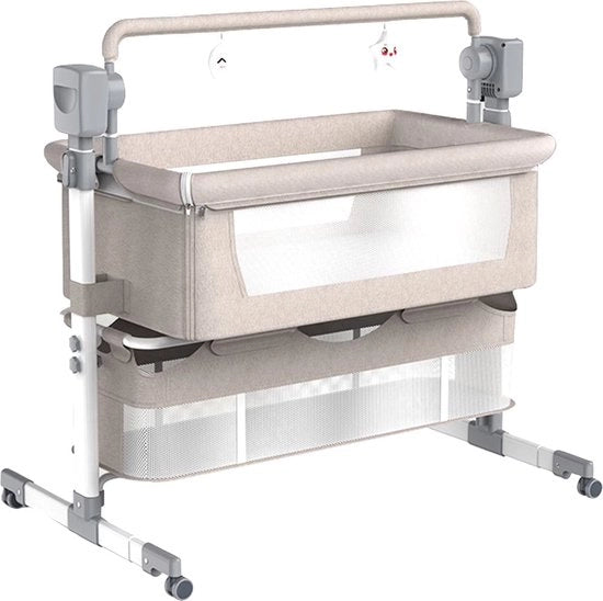 Culla elettrica - Wieg - Letto per bambini - Letto a sbarre - Bluetooth - Mobili - Portatile - Trasportabile - Cappezza - Marrone/Cenere