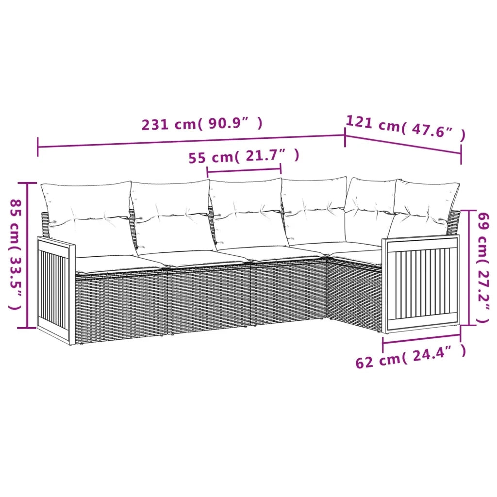 Set Divano da Giardino 5 pz con Cuscini Beige in Polyrattan 3227627