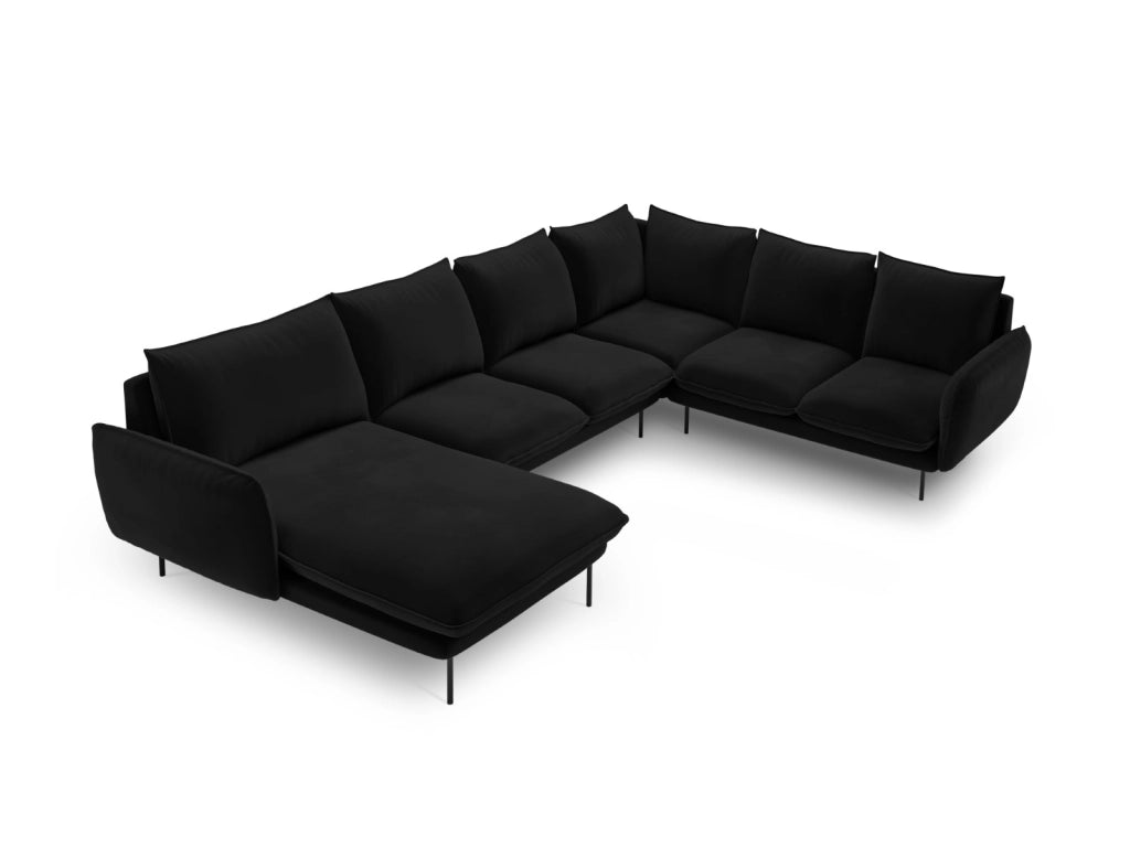 Cosmopolitan Design - Divano panoramico destro "Vienna" 7 posti in velluto nero 