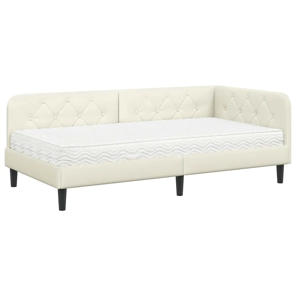 Cornice del letto ad angolo Crema 100 x 200 cm Velluto