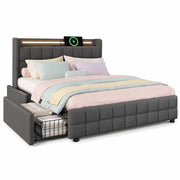 Letto matrimoniale 160x200 cm con USB, LED e 4 cassetti