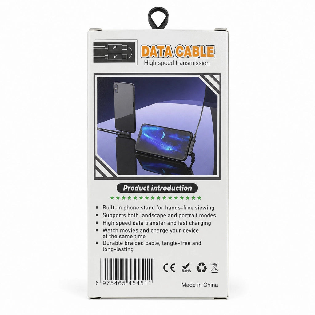 CAVO TYPE-C A TYPE-C 240W FAST CHARGING SUPPORTO SMARTPHONE PIEGHEVOLE NERO DATI