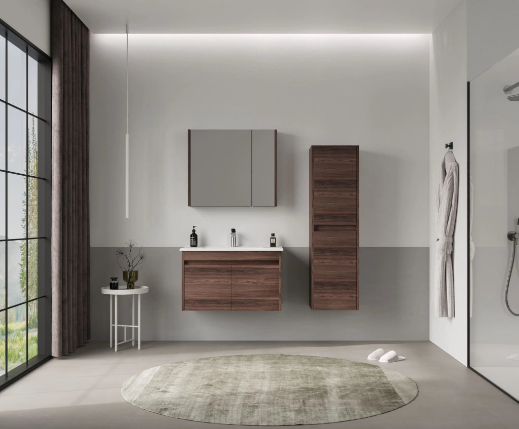 Mobile da bagno con specchio "Side 80" - 79 x 16 x 66 cm - Noce scuro