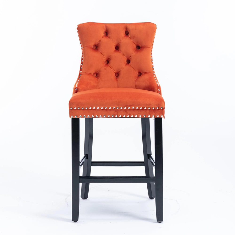 Set 2 sgabelli bar - Xylo - velluto arancione gambe legno