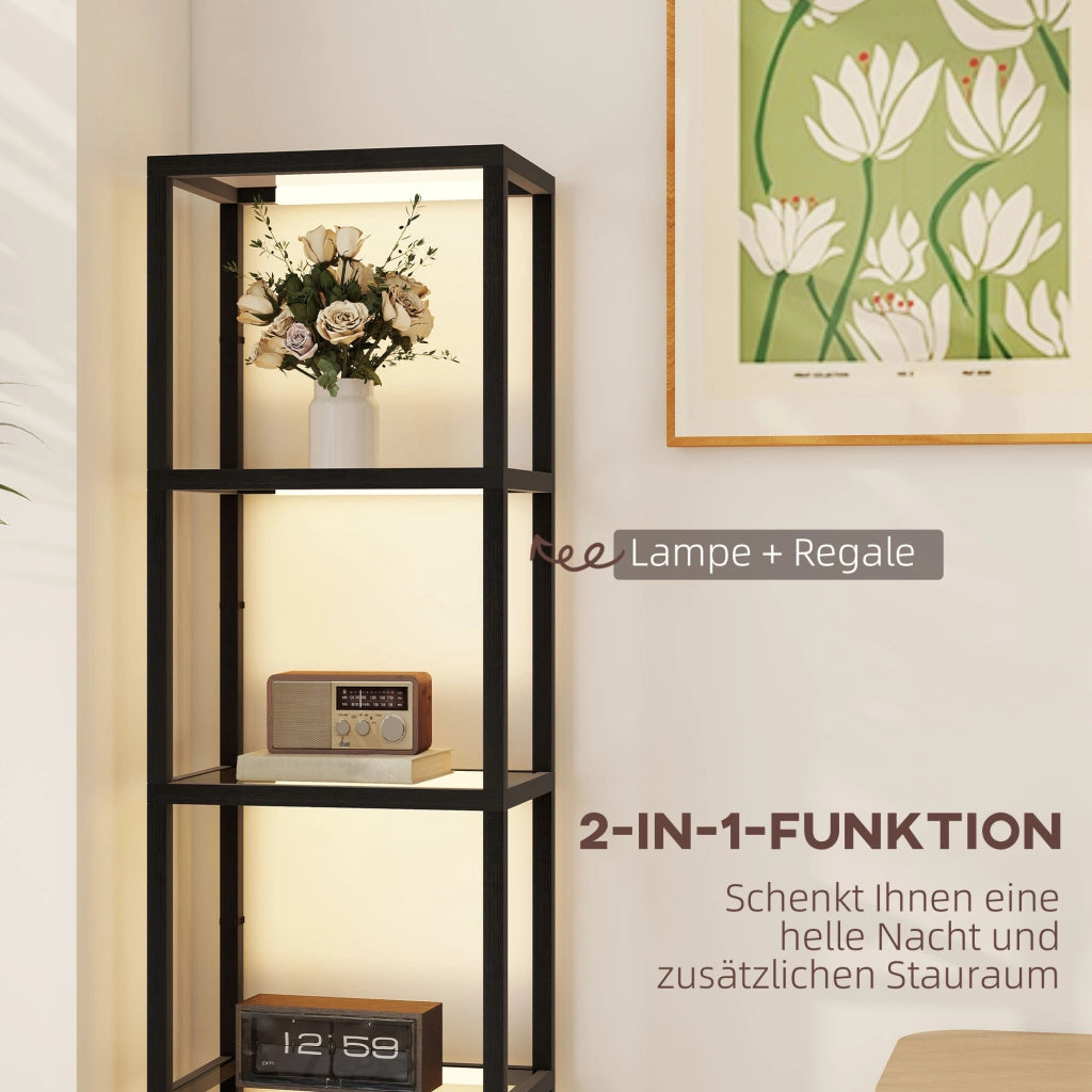 Lampada a LED con scaffale 4 livelli ¨C Minimal ¨C MDF nero 60x24x180