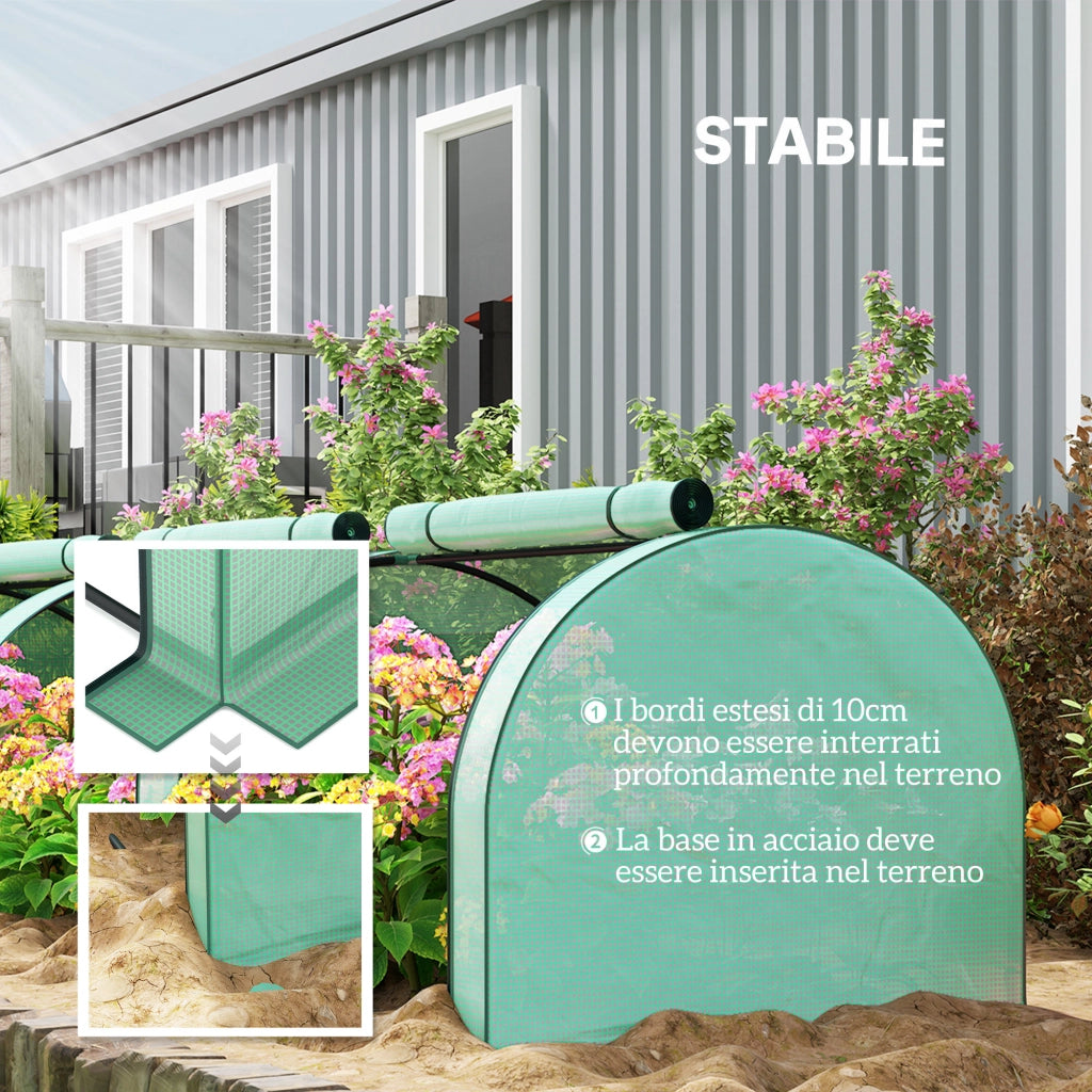 Serra Tunnel da Giardino ¨C Xylo ¨C Acciaio e Plastica PP Verde 3x1x0.8m