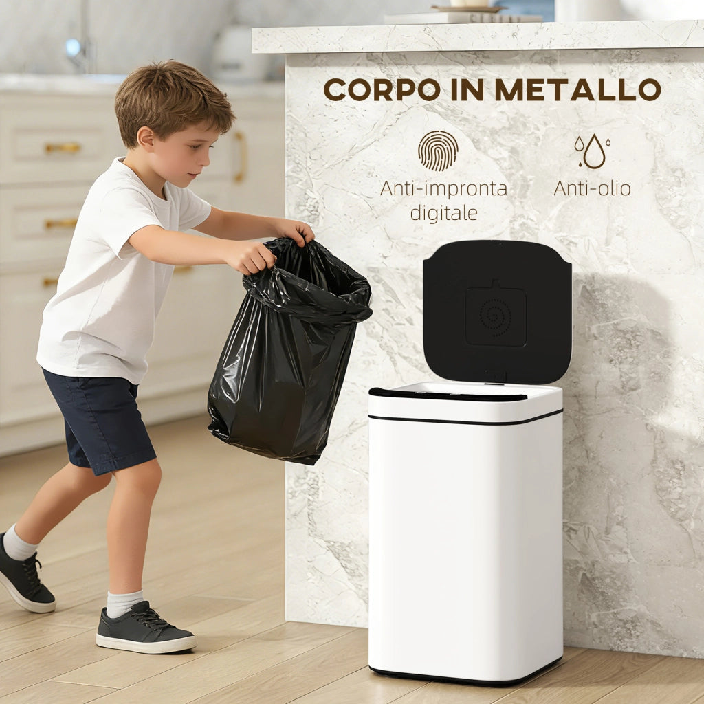 Bidone per Immondizia con Sensore ¨C Minimal ¨C Bianco e Nero 24x24x41 cm