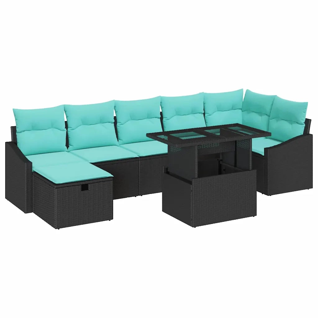 Set Divano da Giardino con cuscino 8 pcs Nero Poly Rattan 3359853