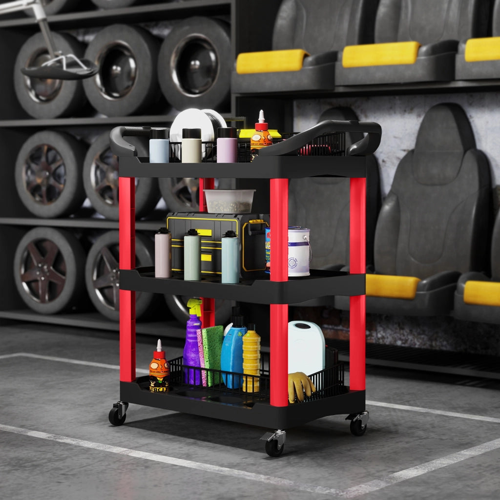 Carrello portautensili 3 ripiani ¨C Xylo ¨C rosso plastica con ruote