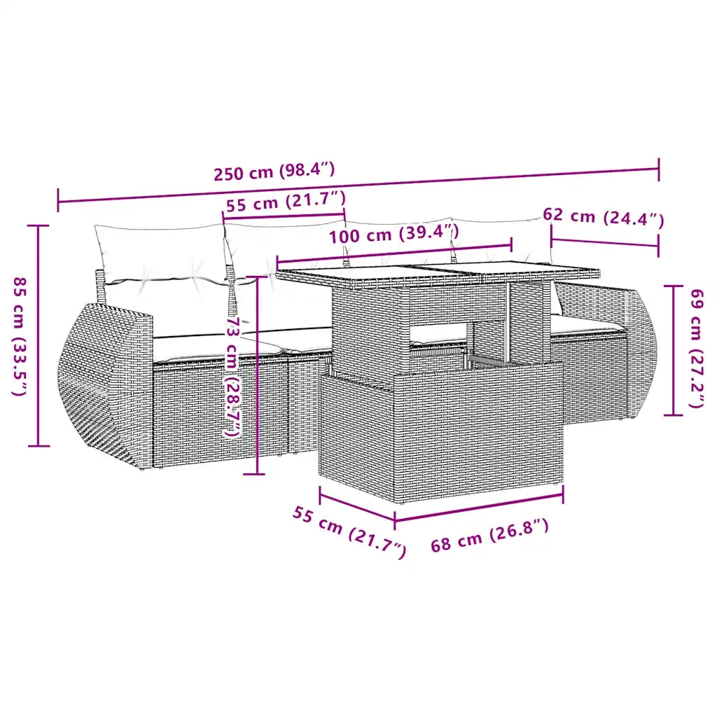 Set Divano da Giardino 5pz con Cuscini Grigio Chiaro Polyrattan 3268362