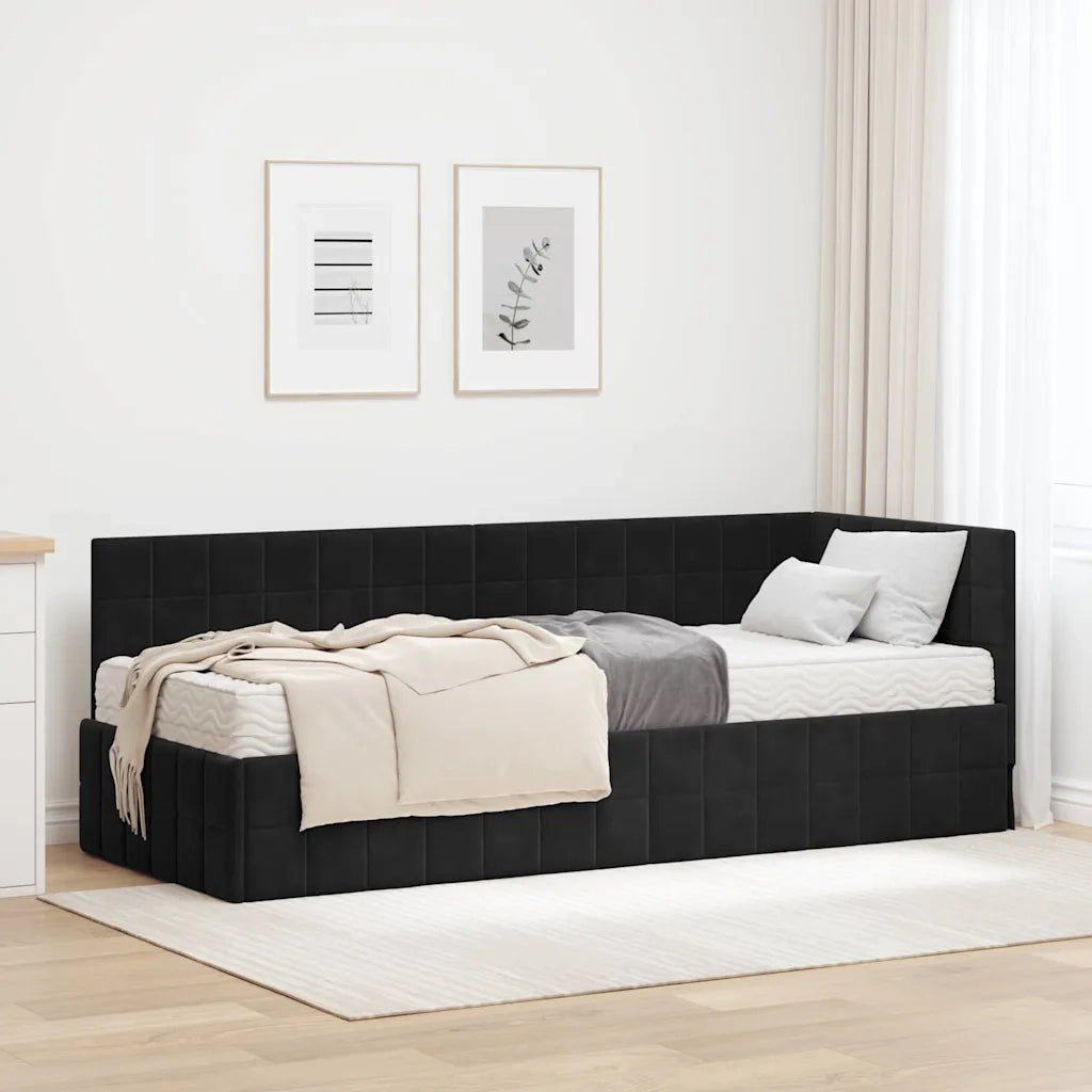 Struttura Letto Angolare con Materasso 2 pcs Nero Velluto