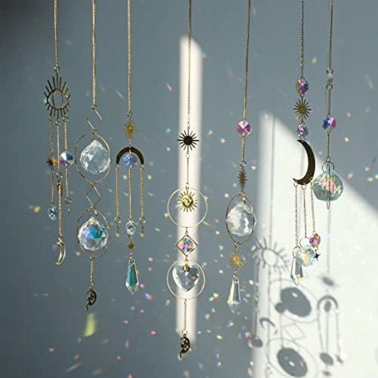 7 cristalli zonnevanger, stella lunare zonnevanger con cerniera e catenella decorazione ornamentale per finestra camera da letto auto casa giardino ufficio festa matrimonio