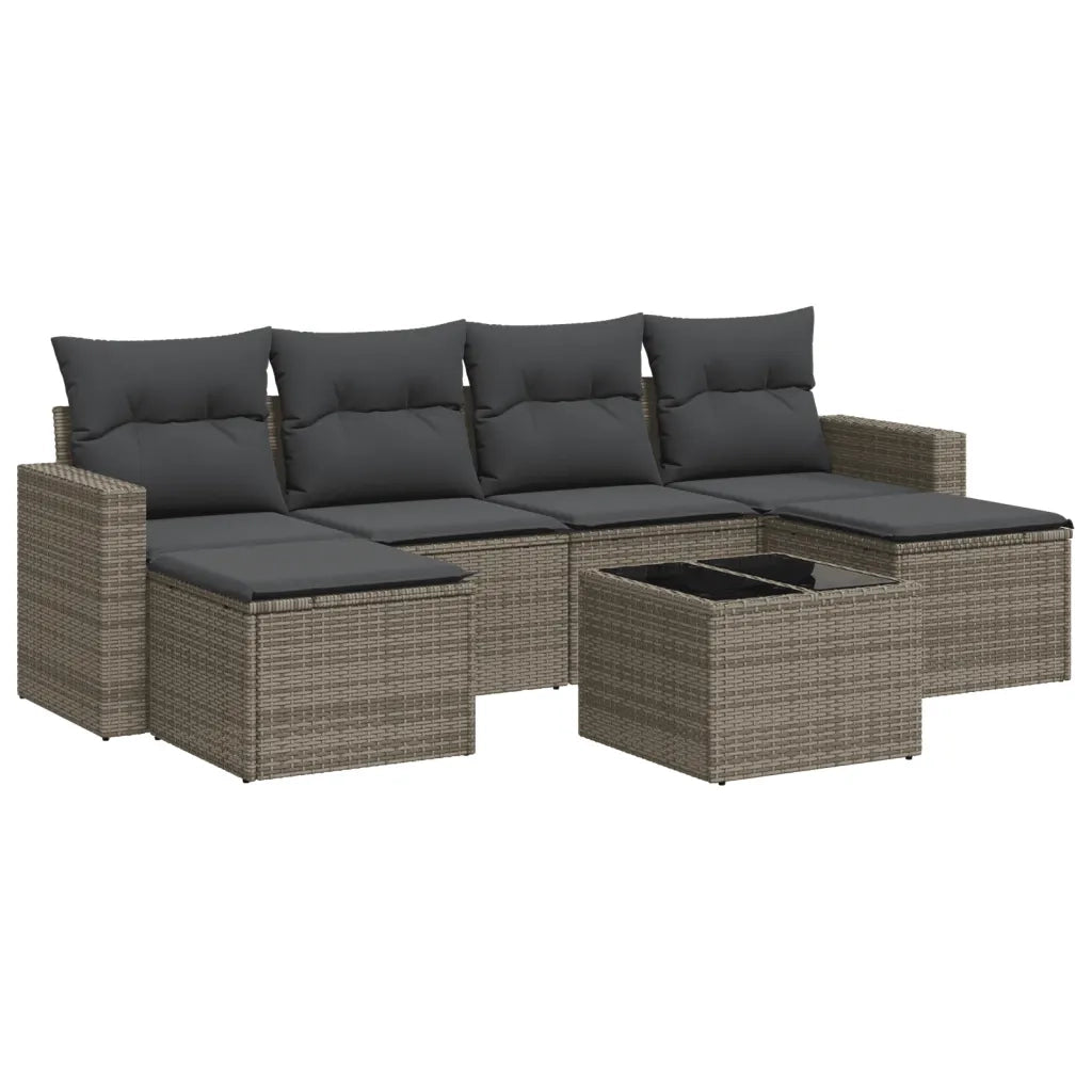 Set Divani da Giardino 7 pz con Cuscini Grigio in Polyrattan 3219320