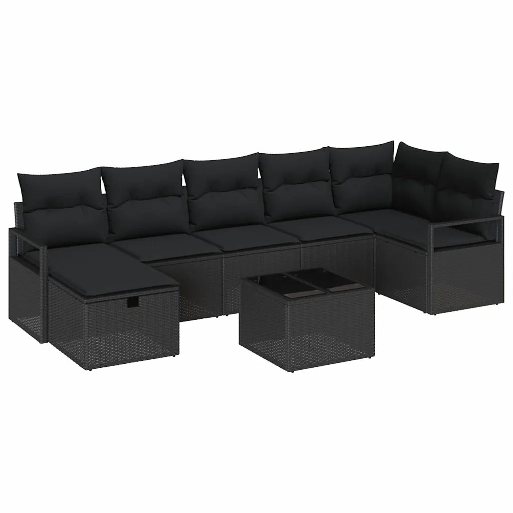 Set di divani con cuscino 8 pcs Nero polyrattan