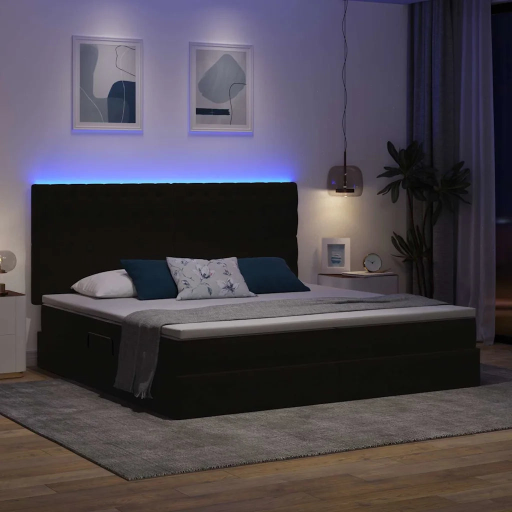 Letto con contenitore e LED con led Nero 200 x 200 cm Velluto