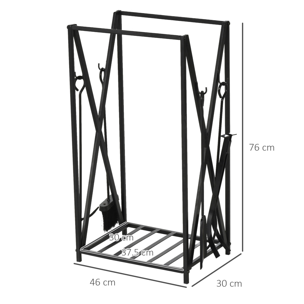 EasyComfort Portalegna da Interno ed Esterno in Acciaio con 4 Attrezzi Inclusi, Capacità 100kg 46x30x76cm Nero