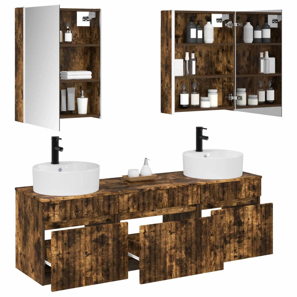 Set di Armadi da Bagno 5 pcs Rovere Fumo 53 x 15,5 x 70 cm 3406611