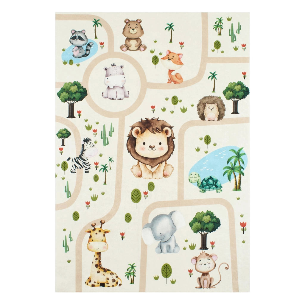Tappeto interno per bambini bianco stampato con animali