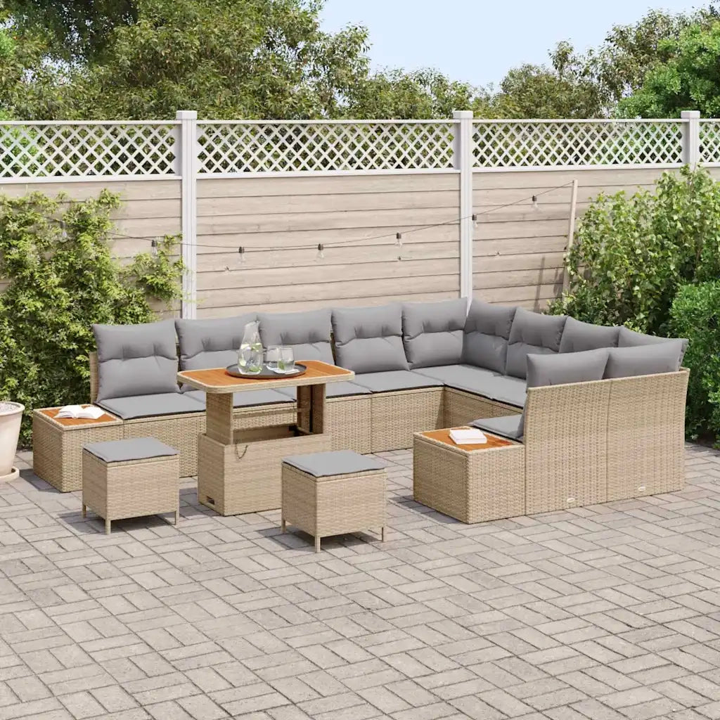 Set Divano da Giardino 12 pcs Beige polyrattan