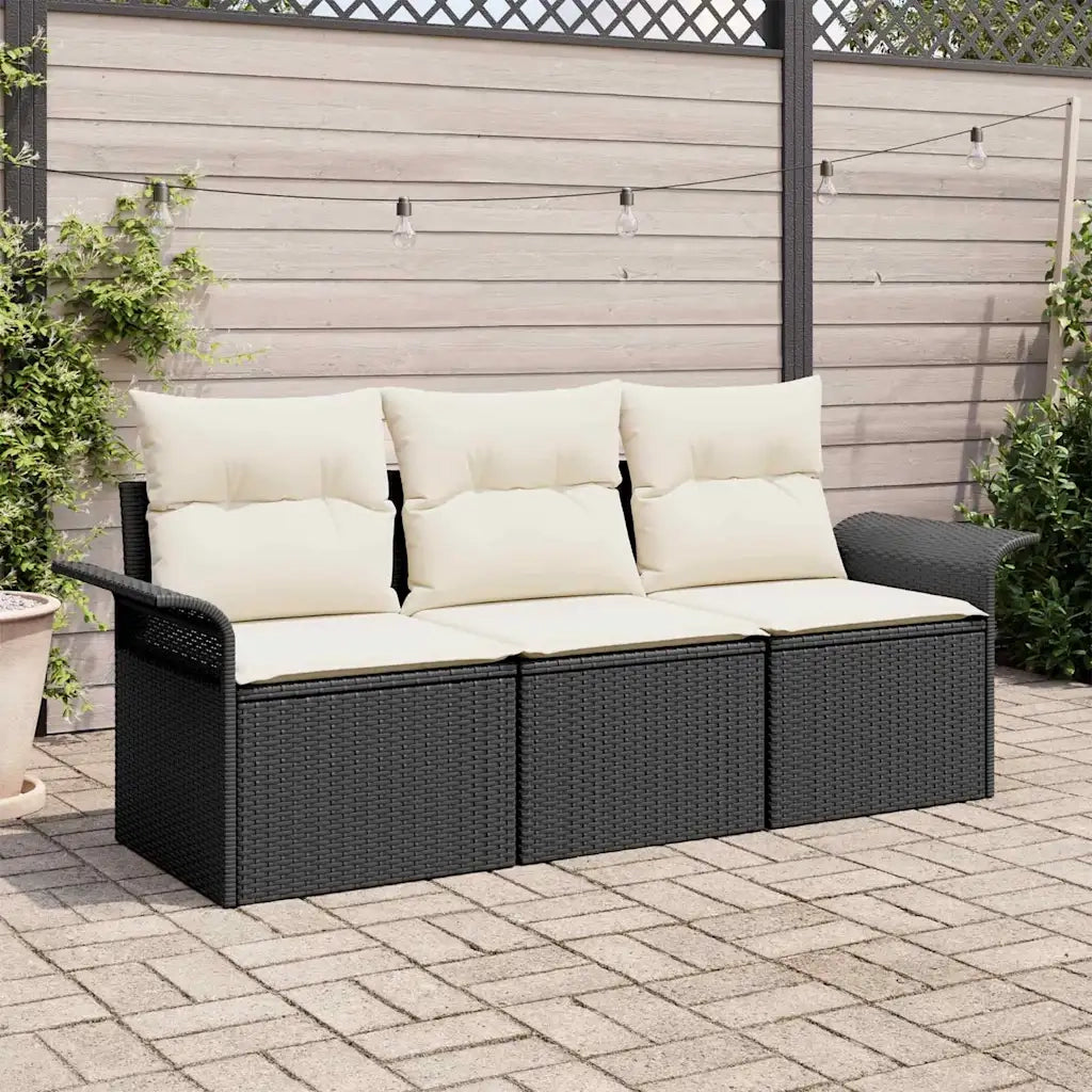 Set di divani con cuscino 3 pcs Nero polyrattan