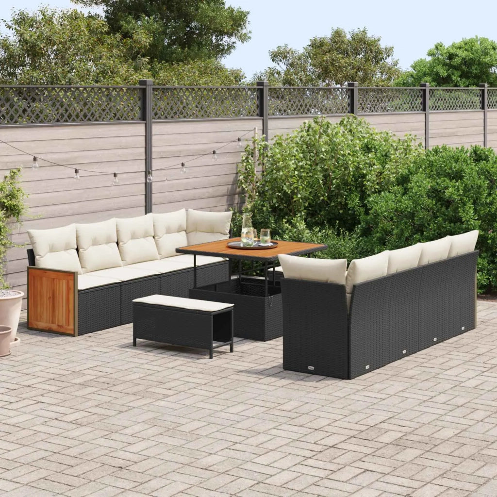 Set Divano da Giardino con cuscino 11 pcs Nero e Crema 3363155