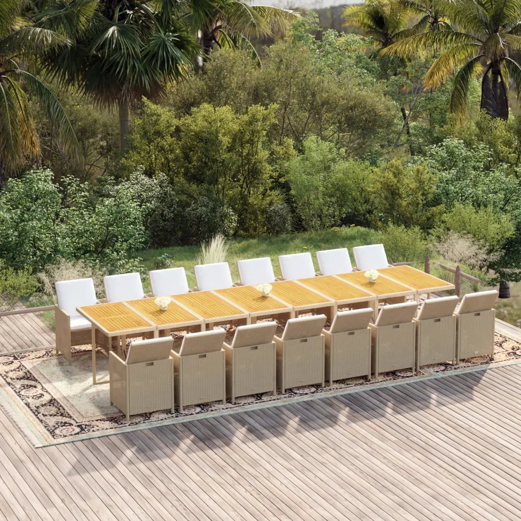 Set da Pranzo da Giardino 17 pz con Cuscini Beige in Polyrattan 3095689