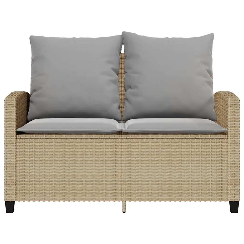 Divano Giardino 2 Posti con Cuscini e Tavolo-Sofa da Giardino-Divanetto da esterno Beige Polyrattan 416475