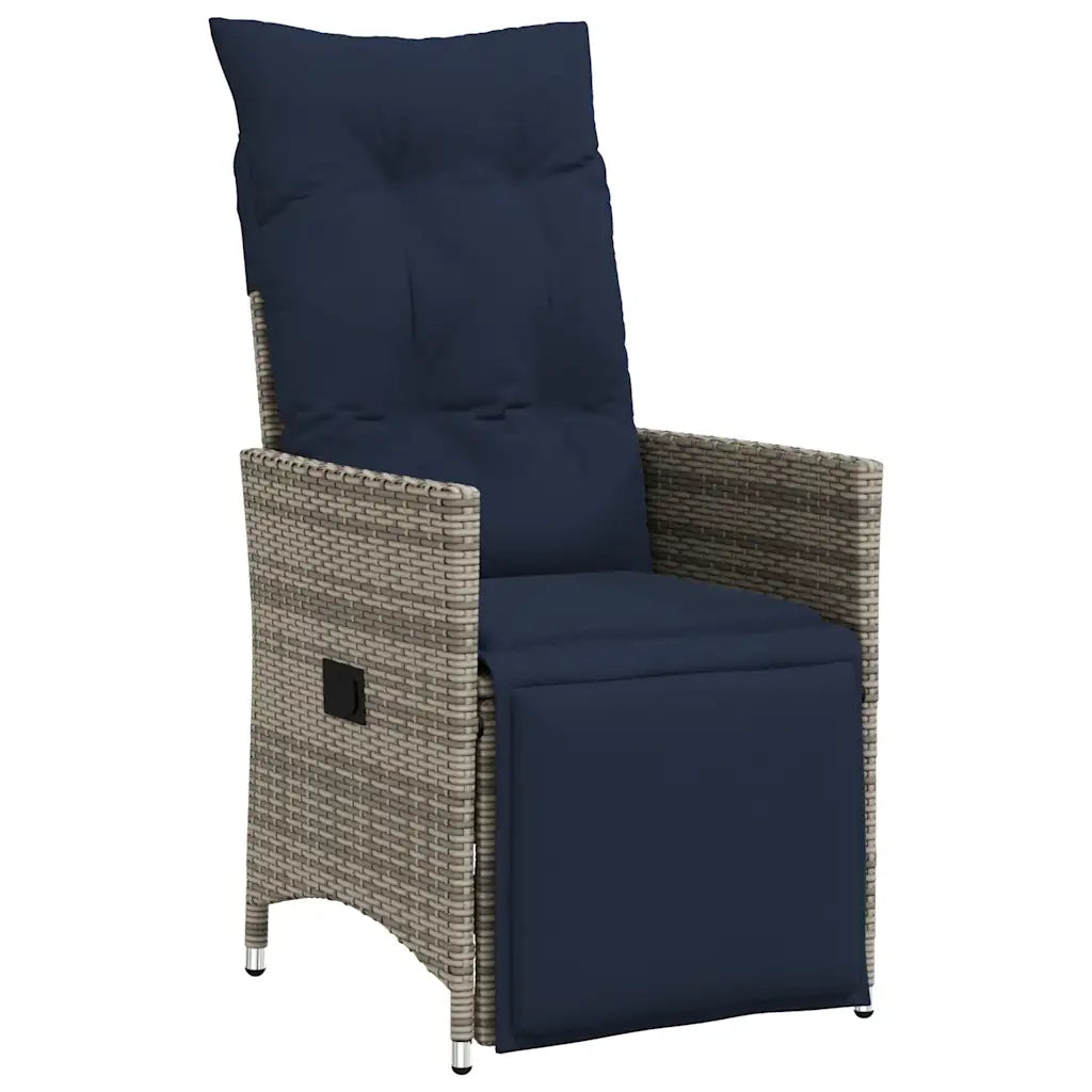Sedia da giardino reclinabile con cuscini grigia in polyrattan 365663
