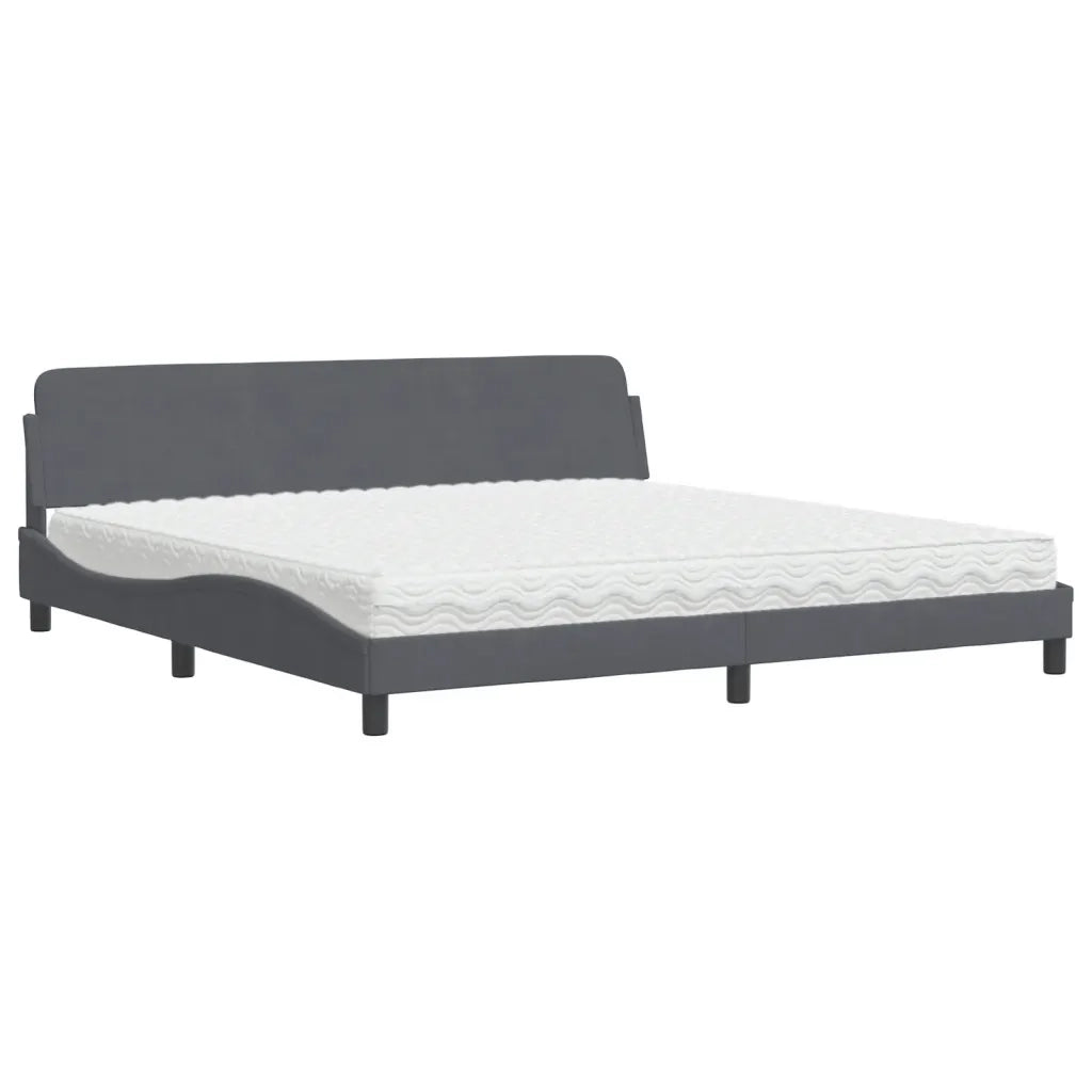 Letto con Materasso Dover Grigio Scuro 200x200 cm Velluto