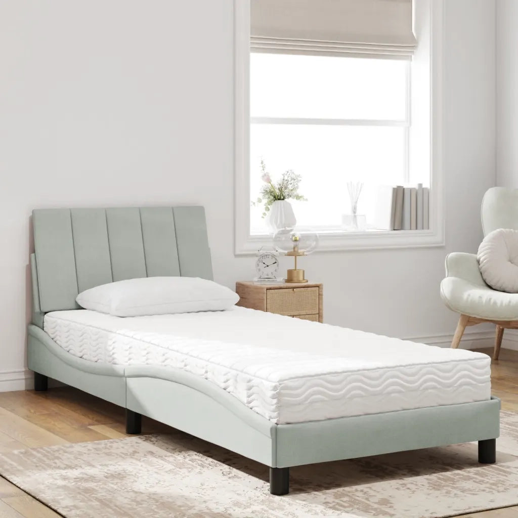 Letto con Materasso Hanko Grigio Chiaro 90x190 cm in Velluto