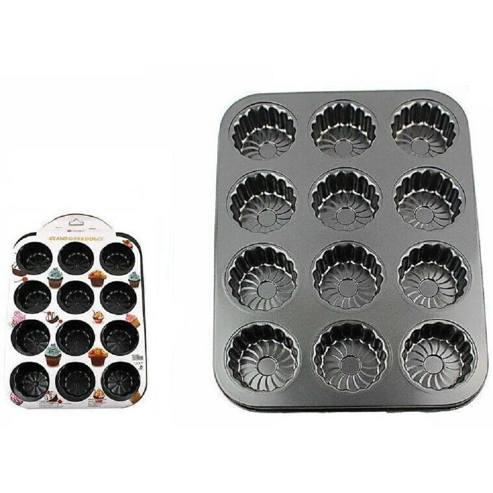 Trade Shop - Stampo Teglia Vassoio Antiaderente 12 Muffin Cupcake Budino 35,5 X 26,5 Cm 59945 -