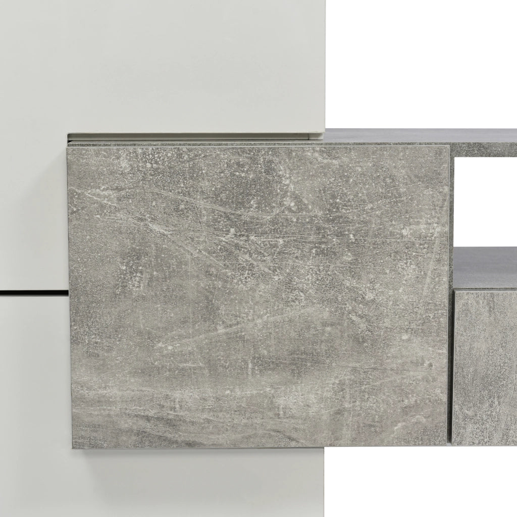 Mobile TV con 6 Ante; 2 Cassetti e LED Multicolore; Frontale Lucido; in MDF; 200¡Á35¡Á60 cm; Grigio
