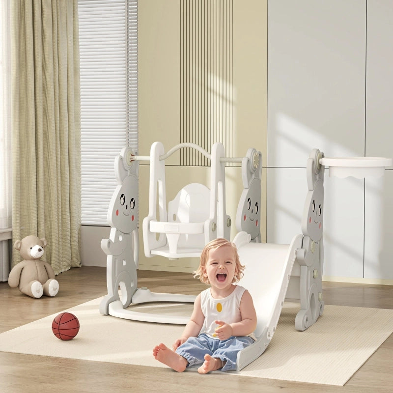 SCIVOLO Set gioco 4 in 1 con altalena canestro e arrampicata plastica grigia