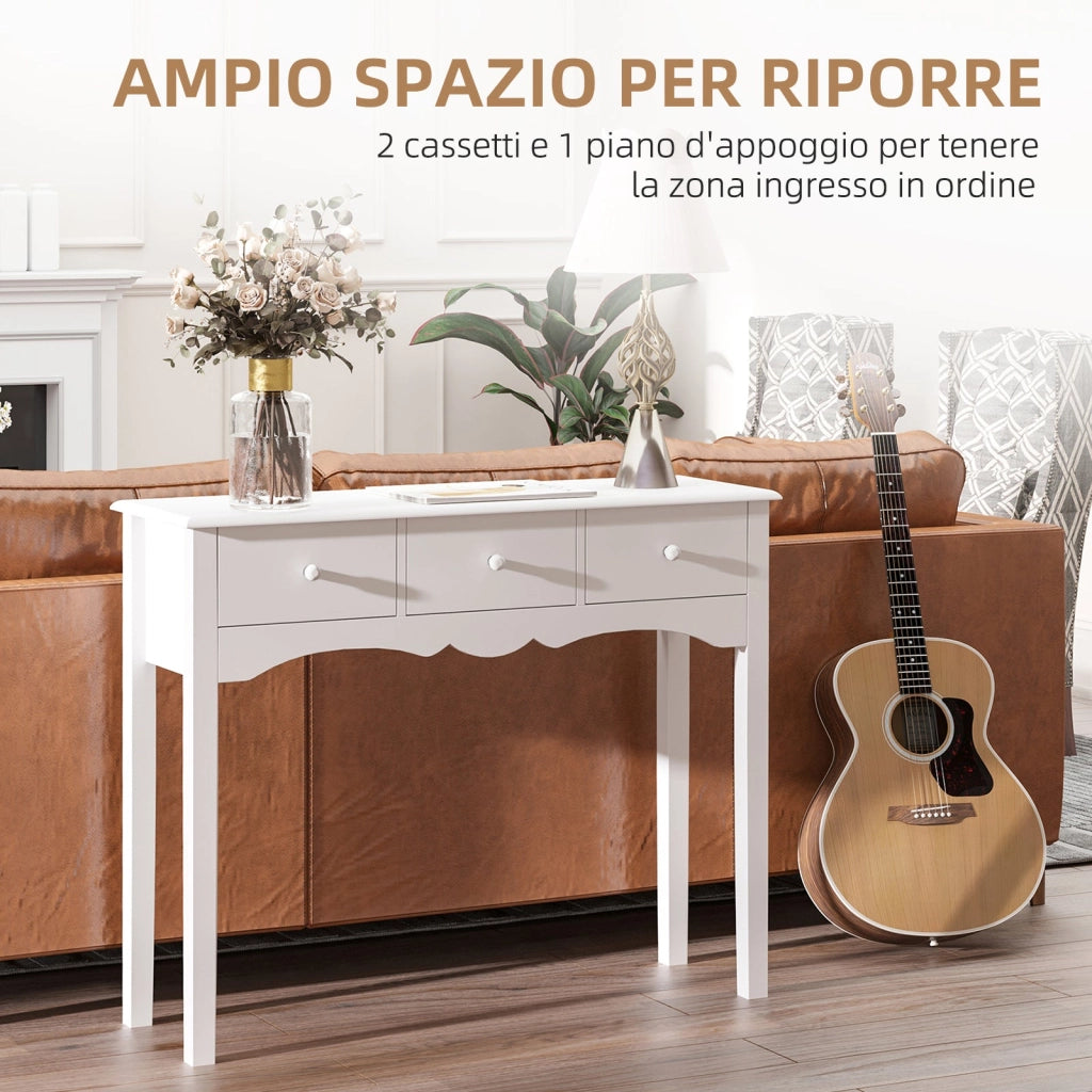 Consolle da Ingresso con 3 Cassetti 100x32x85 cm Bianco