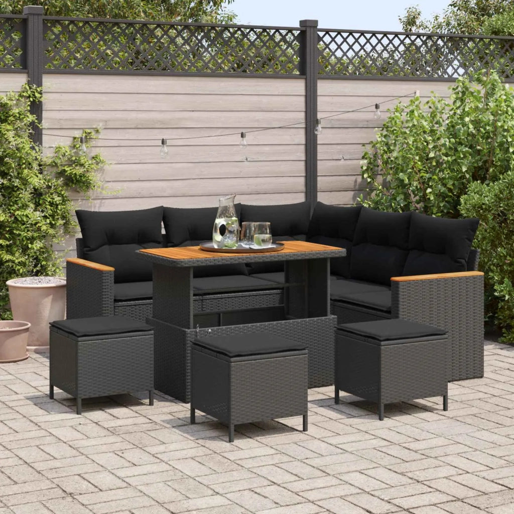Set Divano da Giardino 9 pcs Nero polyrattan 3363049