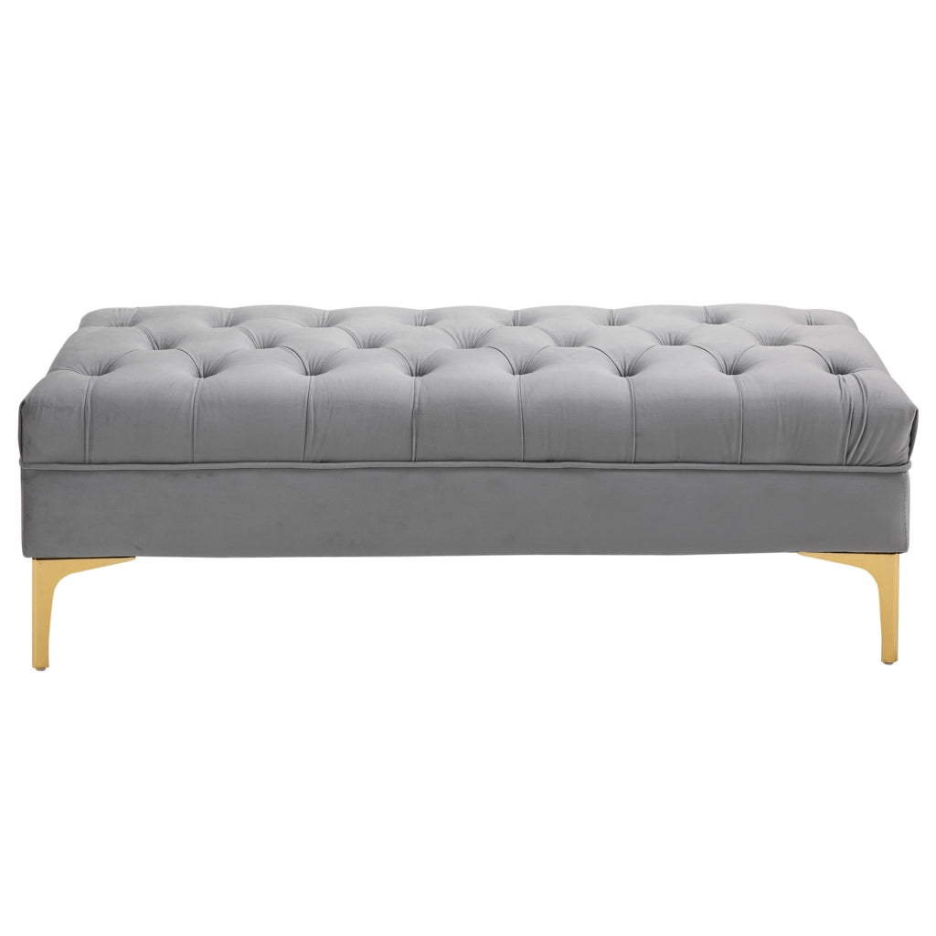 Pouf capitonnato ¨C Minimal ¨C 118x45x42 cm grigio chiaro metallo dorato