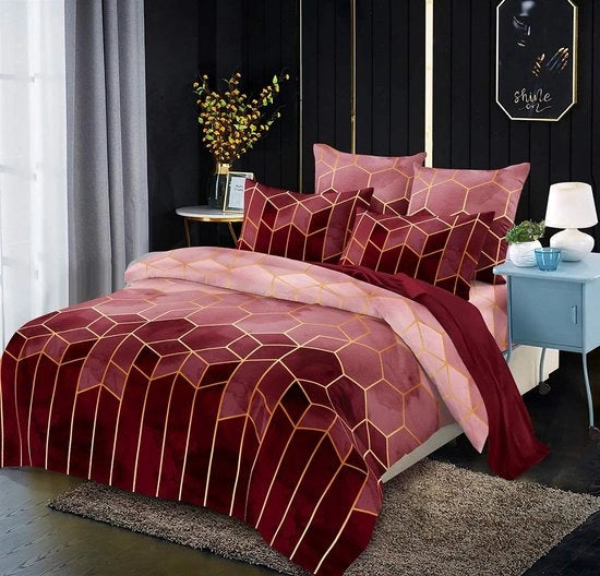 Set di lenzuola a righe stile moderno per ragazzi dimensioni 135 x 200 cm colore vino